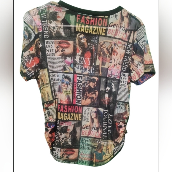 Occasion Multicolor Graphic Print Women's Top Mesh Medium EUC PTP 22 - Picture 3 of 4